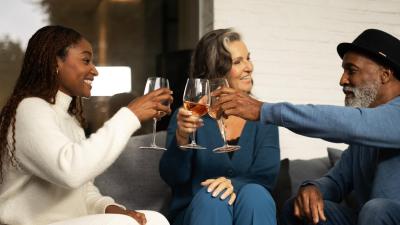 A happy family celebrating with a toast