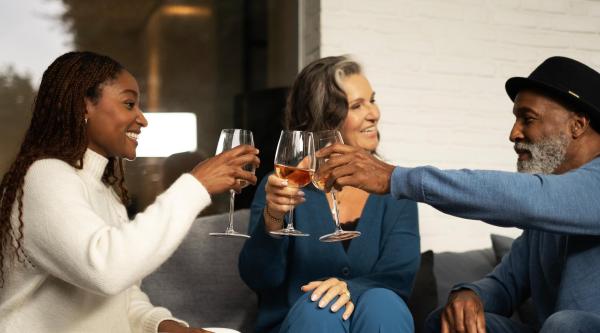 A happy family celebrating with a toast